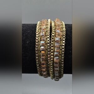 Cookie Lee Crystal Beaded Bracelet Or Choker Measures 13" - 15" Gold Tone